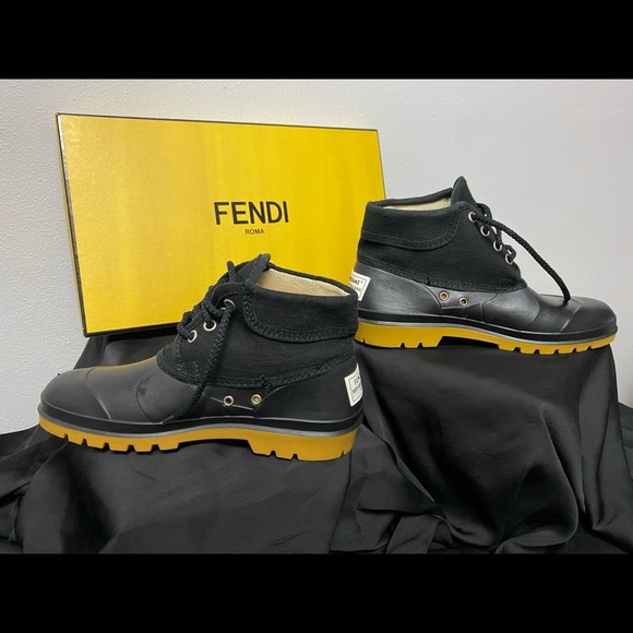Fendi AUTHENTIC Women Ankle Rain Boots, Black